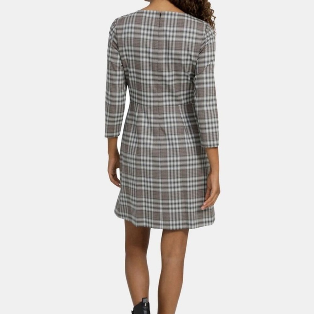 Theory Kamillina Multi Optical Plaid Wool Blend Dress. - Picture 3 of 12
